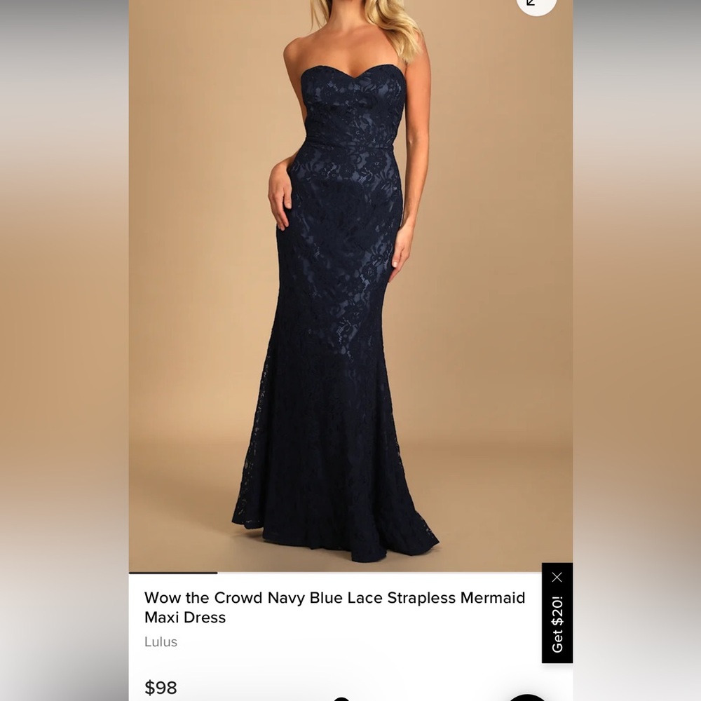 Wow the Crowd Navy Blue Lace Strapless Mermaid Maxi Dress NWT Lulus